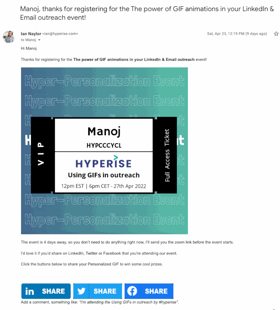 Personalized email example