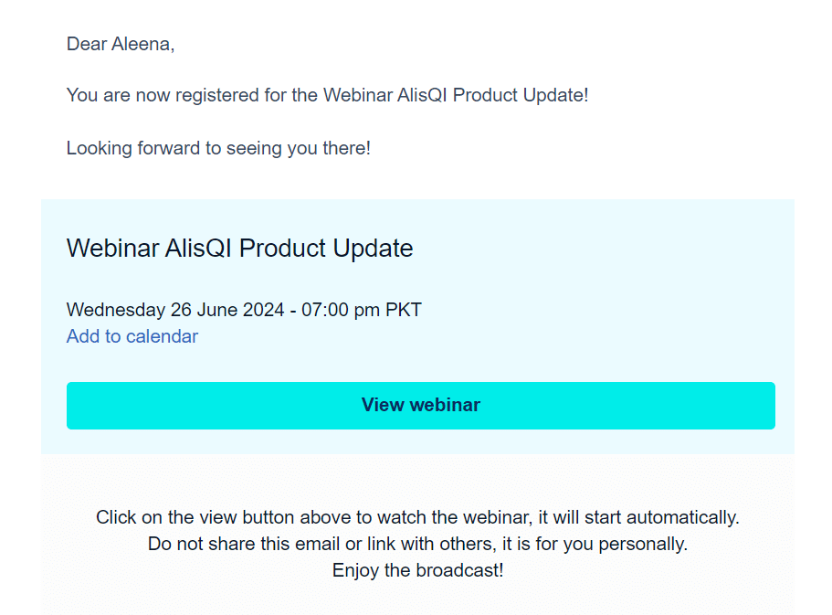 Lead Nurturing Emails - Event registration email example