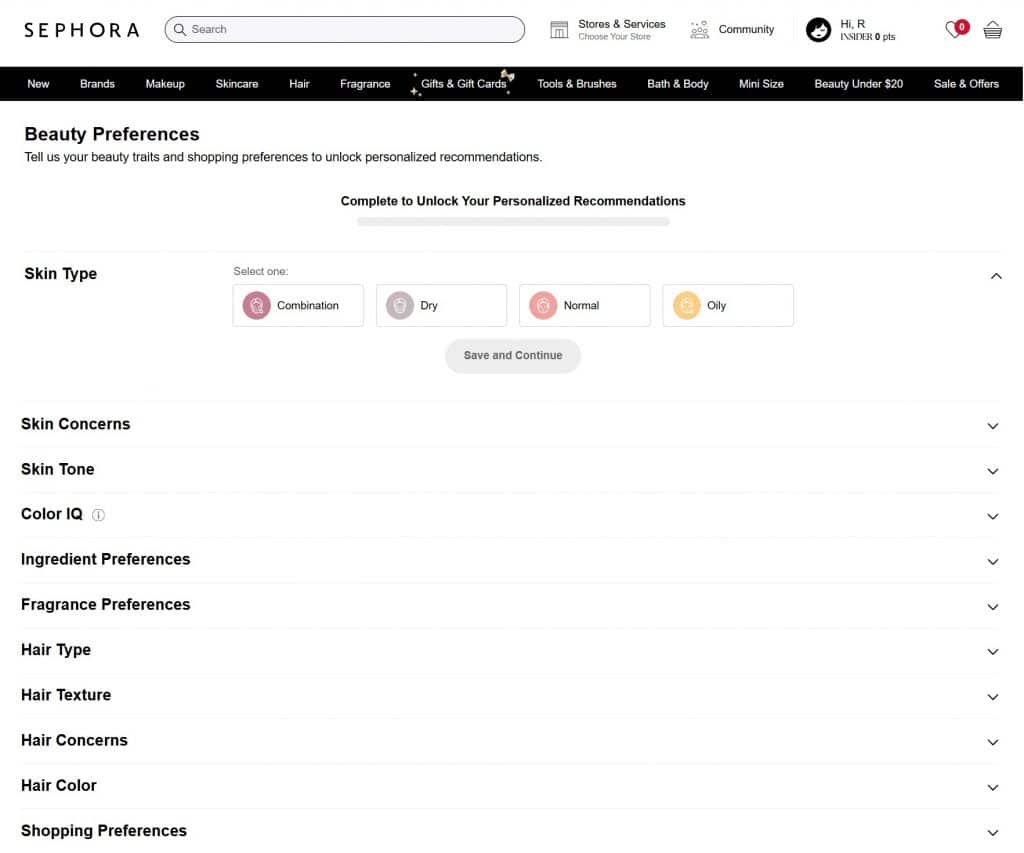 Zero-Party Data: Sephora Preference Center