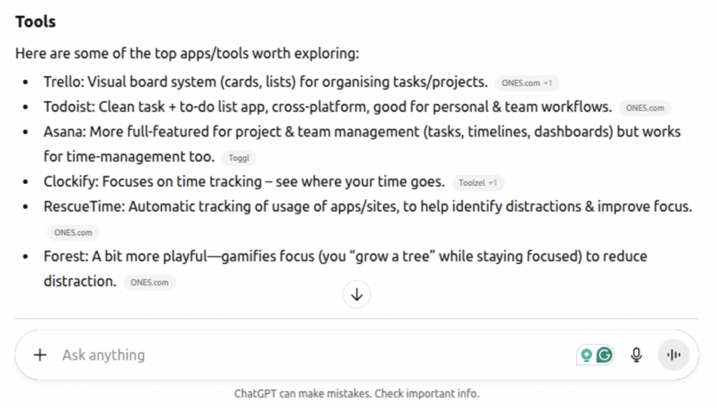 ChatGPT provides an answer to a prompt.